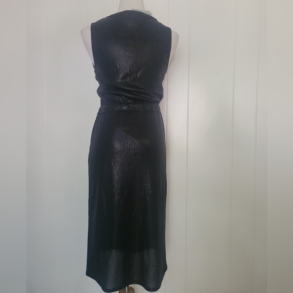 NWT Anthropologie Dolan Metallic Black Knit Drawstring Waist Ribbed Dress SM P - Picture 9 of 16